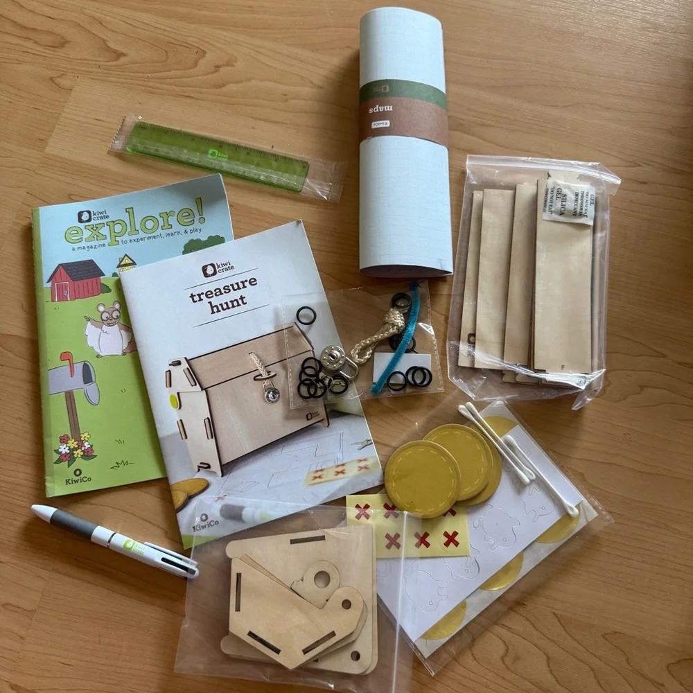 Lot of 3 NEW Kiwi Crates: Printing Press,Physics Carnival,Treasure Hunt, Ages 5+